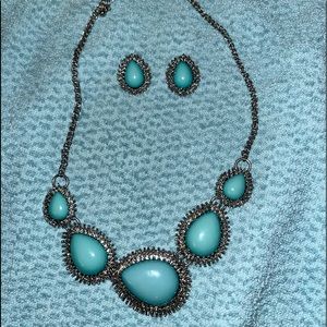 Aqua colored necklace and post earrings